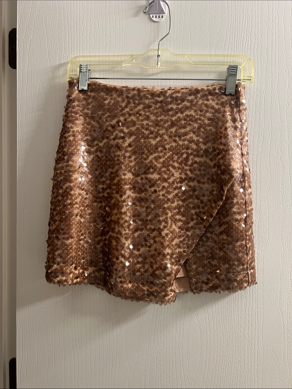 Sequin Wrap Mini Skirt - Rose Gold
